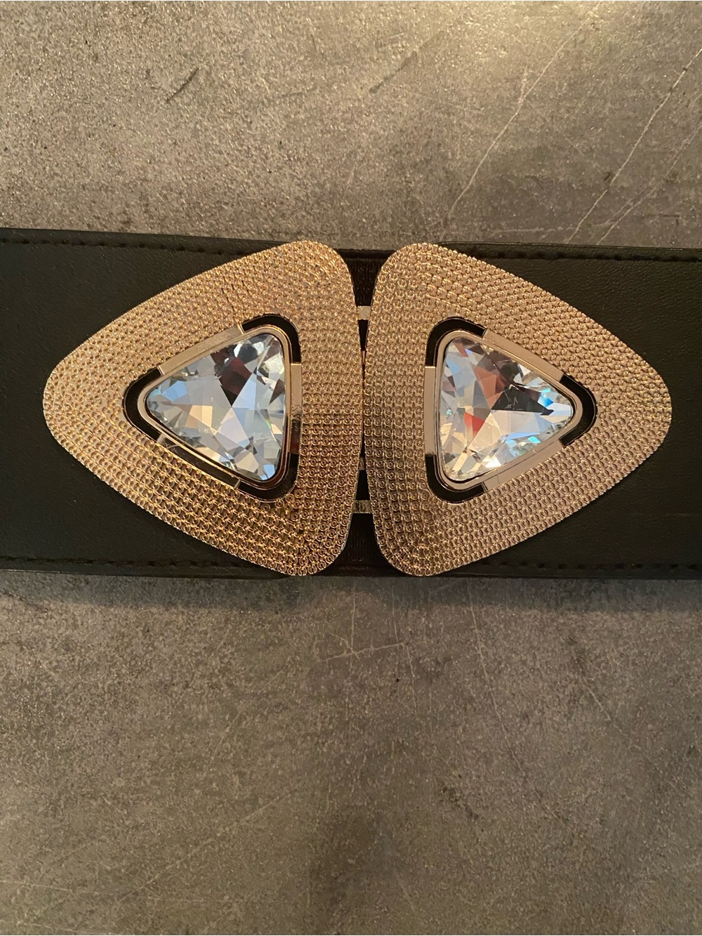 3/25$ Black Elastic Belt with Gold Crystal Buckle